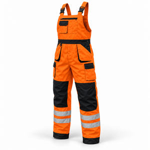 Salopette de travail réfléchissante pour homme avec logo OEM, uniforme de chantier, genouillères renforcées, design bicolore, vêtements de travail utilitaires - Product Image 2