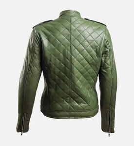 เสื้อแจ็คเก็ตหนังสีเขียวสำหรับผู้หญิง - Product Image 4