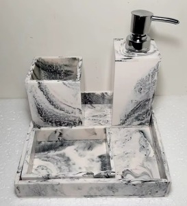 Resin Eco-Friendly Easy Clean Luxury <b>Bathroom</b> <b>Accessories</b> <b>Set</b> modern Look Soap Dispenser Toothbrush Holder Soap Dish Tray - Product Image 1