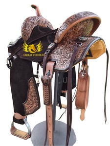 Brown <b>Tooled</b> Durable Western Horse Leather Show Saddle With soft padded seat Portable Barrel Racing Horse Riding Fibre Tree - Product Image 3