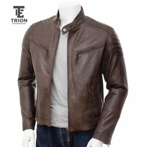 Veste en cuir pour homme, style motard, col rabattu, fermeture éclair, nouvelle édition, couture machine, veste en cuir tendance - Product Image 1