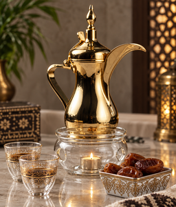 Cafetière en métal de style moyen-oriental avec finition dorée et design orné, résistante à la chaleur, Alabanza Enterprises, pour la préparation du thé - Product Image 4
