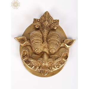 Aldaba de puerta Kirtimukha de latón de 5 pulgadas hecha a mano, artículo decorativo para el hogar - Product Image 3