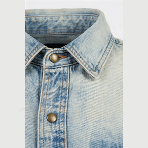 Chemises en jean unies pour hommes, délavées, respirantes, décontractées, à manches longues, en coton, boutonnées, durables, pour le travail, prix abordable, vente en gros - Product Image 4