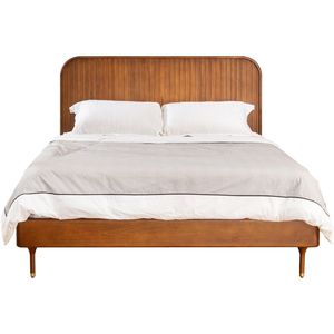 Lit en teck de luxe avec tête de lit à panneaux verticaux et esthétique moderne du milieu du siècle raffinée - Product Image 1