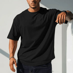 T-shirt surdimensionné noir 100 % coton personnalisé pour homme, col rond, manches courtes, couleur unie, tricot jersey, coupe décontractée - Product Image 4