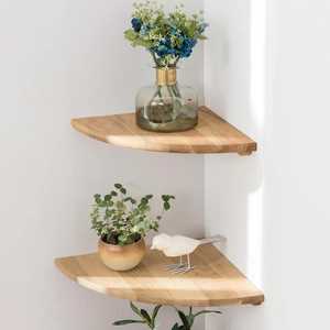 Natural Curved Wood Corner Floating Wall <b>Shelves</b> Sector Shaped Wall Mounted Storage Display Ledge Board <b>Adjustable</b> Modern - Product Image 1