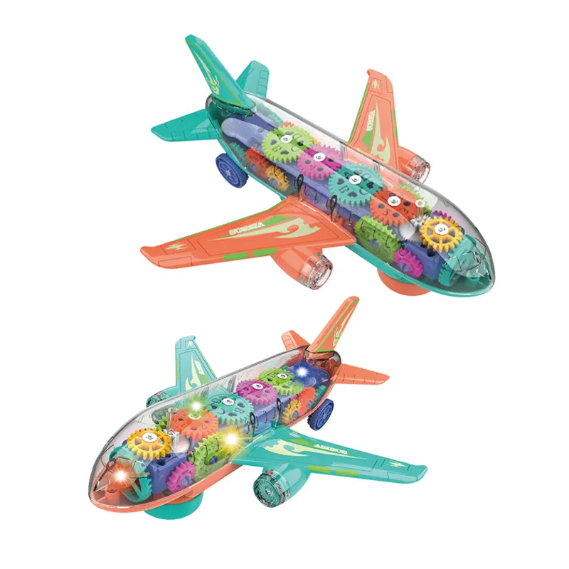 Bebek B/O renkli diy elektrikli dişli uçak uçak ışık ses oyuncak çocuklar için