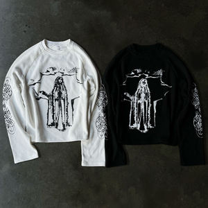 เสื้อยืดโอเวอร์ไซส์ผู้ชาย OEM ยูนิเซ็กซ์ ผ้าฝ้าย 100% เสื้อยืดแขนยาวสองชั้นพิมพ์โลโก้ตามสั่งสำหรับผู้ชาย เสื้อยืดประดับเพชร - Product Image 1