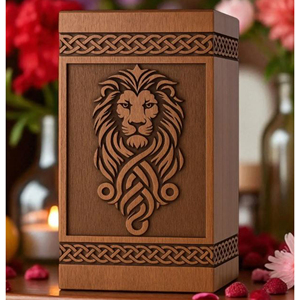 Urna Funeraria Artesanal de Madera de Palisandro: Silueta Celta de León, Recuerdo Conmemorativo Personalizado por AYAANS - Product Image 2