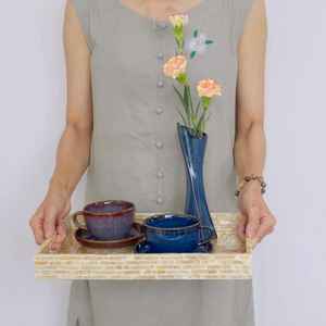 ถาดเสิร์ฟเปลือกหอยมุกเคลือบแลคเกอร์ ถาดไม้ตกแต่งฝังมุก ถาดออตโตมันมีหูจับ - Product Image 4