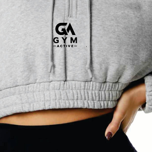 Nueva Sudadera Corta con Capucha para Mujer GYM ACTIVE, Color Gris, Manga Larga, Logotipo Estampado en la Parte Delantera, Tejido de Lona de Secado Rápido - Product Image 2