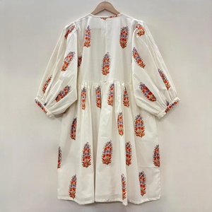 เดรสลำลองผู้หญิง ผ้าทอ 100% คอตตอน สีพื้น/เรียบ แขนสั้น เอวทรงเอ็มไพร์ ทรงเบบี้ดอลล์ โอเวอร์ไซส์ คอวี ทรงหลวม ใส่สบาย - Product Image 4