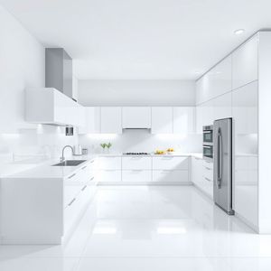 Cuisine compacte blanche sur mesure SANYANG Binh Duong : Armoire de cuisine multifonctionnelle en bois avec portes design - Product Image 2