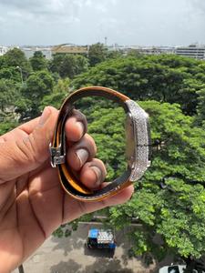 Montre Moissanite analogique automatique semi-sertie avec fonction date, style Hip Hop, boîtier en acier et bracelet en cuir, taille brillante - Product Image 3