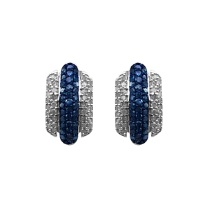 1.06 Cttw White & Blue Diamond <b>Stud</b> Earrings 925 Sterling <b>Silver</b>, Round & Baguette Cut Natural & Color-Enhanced Diamond Earrings - Product Image 1