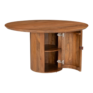 Table à manger moderne avec rangements, en bois de manguier massif, forme ronde, base sur piétement, finition teintée, pour la maison et la cuisine. - Product Image 3