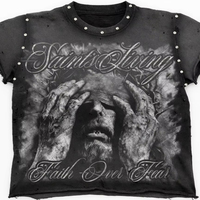 T-shirts en coton tricoté surdimensionnés pour hommes, style streetwear, délavés à l'acide, ornés de strass, imprimés personnalisés, écologiques, anti-UV et respirants