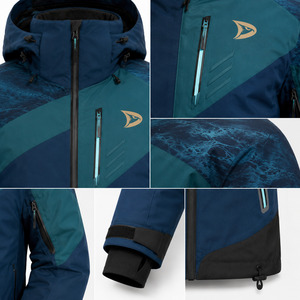Men's Ski <b>Jacket</b> Black Red Color Blocked Hooded <b>Waterproof</b> 10,000mm for Power Stretch Synthetic -Tex Zipper Closure - Product Image 6