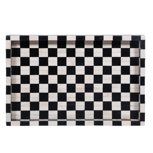 Black & White Bone Inlay Tray – Handmade Decorative Serving Tray for <b>Coffee</b> <b>Table</b>, Boho Modern Home Décor - Product Image 4