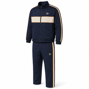 Ensemble de survêtement épais et écologique bleu marine pour homme, avec rayures, manches longues, coupe sportive, coupe régulière, pour l'hiver, 2 en 1 - Product Image 4