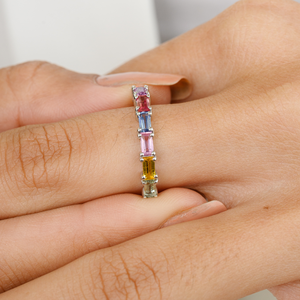 18K Gold Multi Sapphire Prong Set Half Eternity Wedding Band - Product Image 1