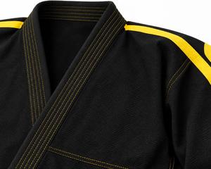 Ensemble de kimonos de judo tendance, couleur unie, bordure jaune, coupe régulière, uniforme d'arts martiaux pour adultes, respirant, léger, 100% coton - Product Image 5