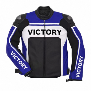 เสื้อแจ็คเก็ตมอเตอร์ไซค์สำหรับแข่งรถรุ่น Custom 2026 สีน้ำเงินดำ สำหรับผู้ชายและผู้หญิง พร้อมอุปกรณ์ป้องกัน ทำจากหนัง - Product Image 1