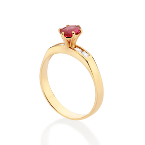 Women's 10K Gold Plated Ruby <b>Ring</b> With Oval Natural Stone And Diamond Accents Classic Engagement Gemstone <b>Ring</b> July Birthstone - Product Image 2