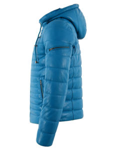 Chaqueta de Cuero Nappa Azul Eléctrico 100% Genuina Personalizada para Hombre con Capucha, Forro Cálido, Etiqueta Privada OEM, Tendencia de Invierno, Ropa de Abrigo - Product Image 2