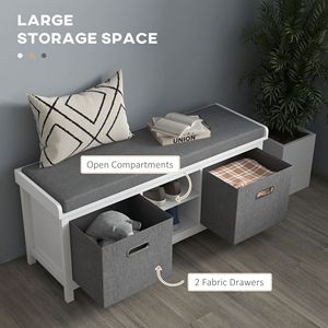 Panca da ingresso bianca con seduta imbottita, 2 cassetti e ripiano regolabile - Product Image 5
