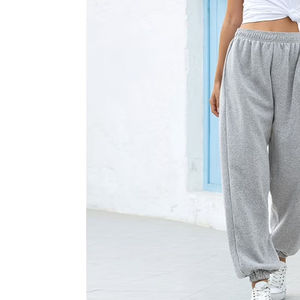 Pantalon de survêtement pour femme, hiver, coupe oversize, devant plat, respirant, 100% coton, avec cordon de serrage, prix abordable, personnalisation OEM - Product Image 2