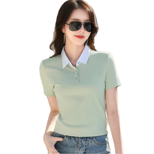 เสื้อเชิ้ตผ้าฝ้ายถักคุณภาพสูง ระบายอากาศได้ดี เป็นมิตรกับสิ่งแวดล้อม สีพื้น คอวินเทจ แขนสั้น ทรงเข้ารูป แฟชั่นลำลอง - Product Image 3