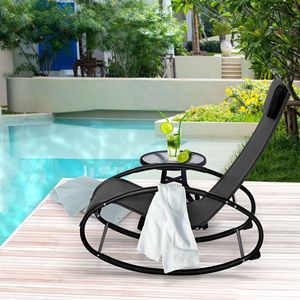 Sedia a dondolo da esterno con cuscino poggiatesta e tessuto traspirante - Per patio, terrazza, bordo piscina - Product Image 2