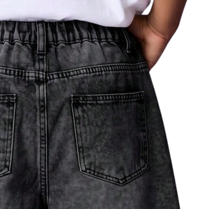 <b>Boys</b> Black Denim Shorts <b>Washed</b> Ripped Distressed Knee Length Relaxed Fit Casual Jeans Shorts With Whisker Effect For Streetwear - Product Image 4
