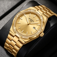 Jam Tangan Mekanis Pria Bulat Diameter 30mm Aksen Batu Permata Kaca Mineral Tahan Air 10 Bar Kalender