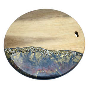 Tabla de Cortar Redonda de Madera Natural con Diseño de Río de Resina e Incrustaciones de Piedras, Accesorio Decorativo Moderno para Cocina - Product Image 6