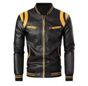 Custom Logo <b>Men's</b> Genuine <b>Leather</b> <b>Jacket</b> Stand Collar Zipper Closure Breathable Solid Color Casual Autumn Regular Fit Wool Lined - Product Image 5
