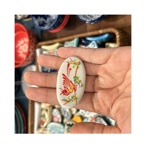 Handmade Eco-Friendly Durable Ceramic Chopstick Rest Oval Shape <b>Red</b> Flower Pattern Decorative Tableware for Restaurant Use - Product Image 2