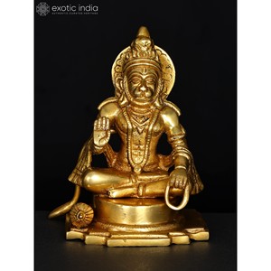 Statue élégante en laiton de 5 pouces Lord Hanuman, petite sculpture élégante dans un geste de bénédiction - Product Image 2