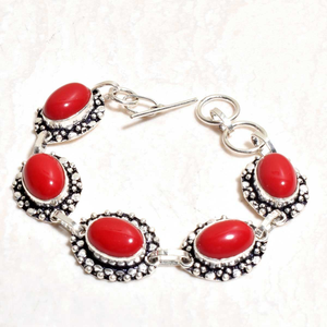Natural Coral 925 Sterling Silver Adjustable Bracelet Handmade Gemstone Jewelry Elegant Boho Statement Bracelet for Women - Product Image 6