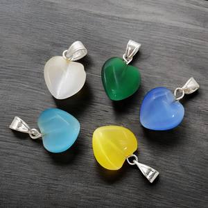 Pendentif Monalisa en œil de chat jaune cœur bombé 14 mm en pierre précieuse, avec attache en argent sterling 925, fait main, pour collier - Product Image 4