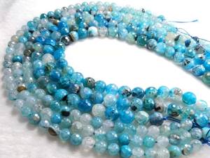 Perles rondes facettées en agate bleue, pierres naturelles pour bracelet, fabrication de bijoux DIY, vente en gros - Product Image 6