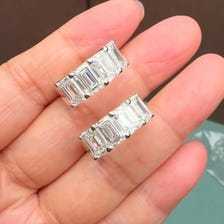 2.2CT Lab Grown Emerald Cut Diamond <b>Stud</b> Earrings | 14K Gold | hoop earring - Product Image 2
