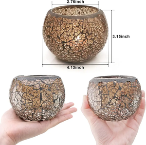 Portavelas de Cristal Dorado con Mosaico, Acabado Craquelado, Lámpara Votiva Decorativa para Decoración del Hogar, Centro de Mesa Romántico - Product Image 5