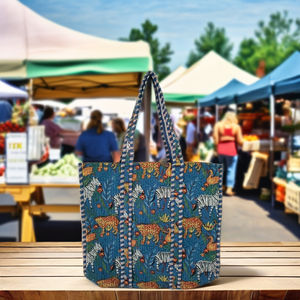 Bolsa de Mano Acolchada de Algodón Indio Estampada a Mano con Asa Larga y Cierre de Cremallera, 100% Algodón, Bolsa de Compras, Bolsa de Hombro - Product Image 3