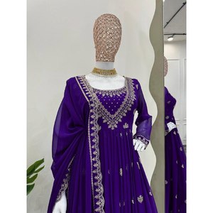 Vestidos de noche Top-Bottom y Dupatta Set con hilo y trabajo de secuencia para ropa de fiesta - Product Image 1