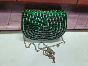 <b>Green</b> Beaded Clutch Bag Chain Strap Evening <b>Purse</b> Handmade Mosaic Mini Handbag for Wedding Party - Product Image 2