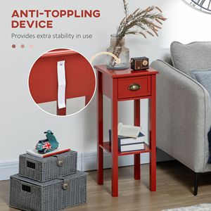 Tavolino Laterale Rosso a 2 Ripiani con Cassetto, Tavolino Stretto per Soggiorno e Camera da Letto - Product Image 5