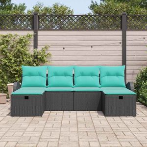 Juego de sofás de jardín de ratán sintético negro y turquesa de 6 piezas con cojines - Product Image 3